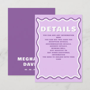 Retro Groovy Squiggle Wavy Curve Purple Wedding  Enclosure Card