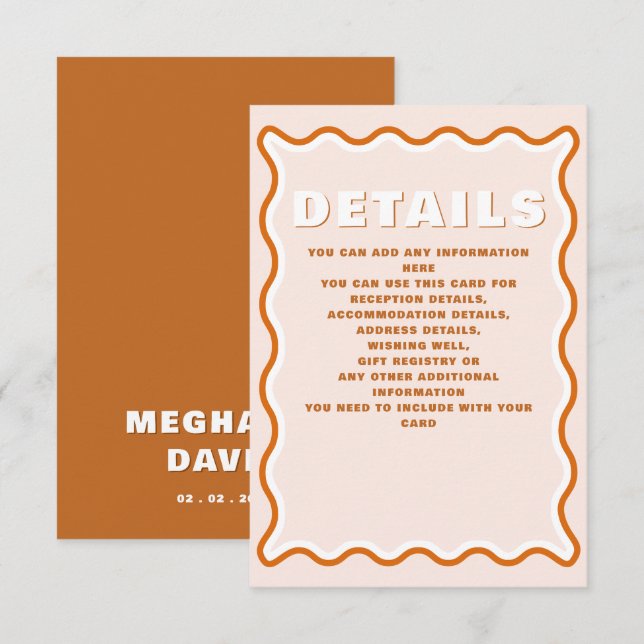 Retro Groovy Squiggle Wavy Terracotta Wedding   Enclosure Card (Front/Back)