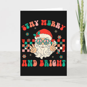 Retro Groovy Stay Merry And Bright Santa Claus Chr Card