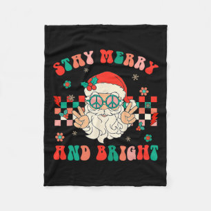 Retro Groovy Stay Merry And Bright Santa Claus Chr Fleece Blanket