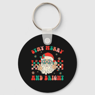 Retro Groovy Stay Merry And Bright Santa Claus Chr Key Ring