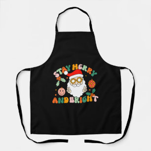 Retro Groovy Stay Merry & Bright Christmas Cute Apron