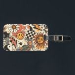 Retro Groovy Sticker Collage Pattern Smiley Face Luggage Tag<br><div class="desc">Colorful retro groovy collage pattern featuring smiley faces,  suns,  lightning bolts,  daisies,  planets,  yin yang symbols,  and checkerboard elements. This vintage-inspired aesthetic design brings a playful 70s vibe,  perfect for trendy backgrounds,  wallpapers,  prints,  and creative projects.</div>