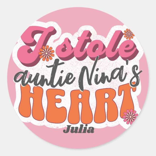 Retro Groovy Stole Heart Newborn Baby Girl Classic Round Sticker (Front)