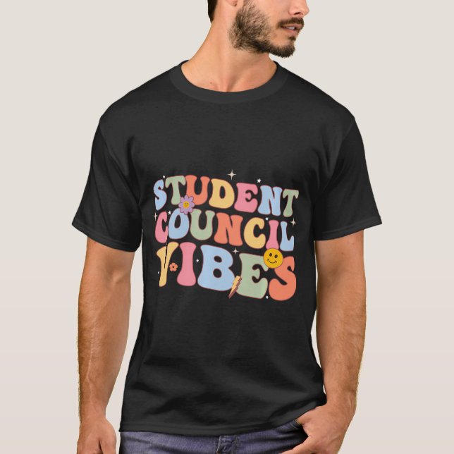 Retro Groovy Student Council Vibes School Student  T-Shirt (Front)