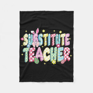 Retro Groovy Substitute Teacher Bunny Ear Easter  Fleece Blanket
