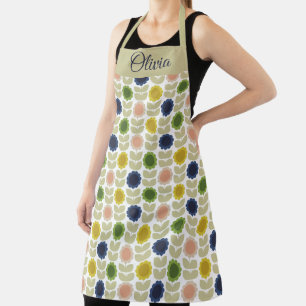 Retro Groovy Summer Flowers Stems Apron