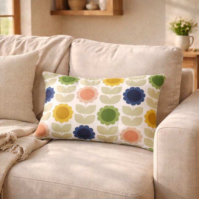 Retro Groovy Summer Flowers Stems Decorative Cushion (Creator Uploaded)