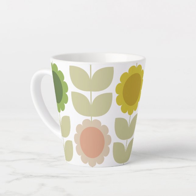 Retro Groovy Summer Flowers Stems Latte Mug (Left Angle)