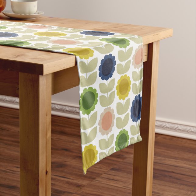 Retro Groovy Summer Flowers Stems Long Table Runner (In Situ)