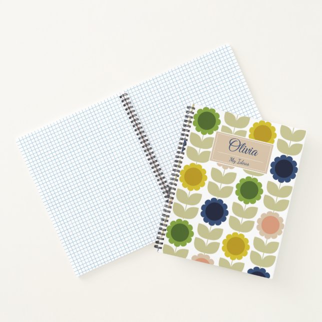 Retro Groovy Summer Flowers Stems Notebook (Inside)