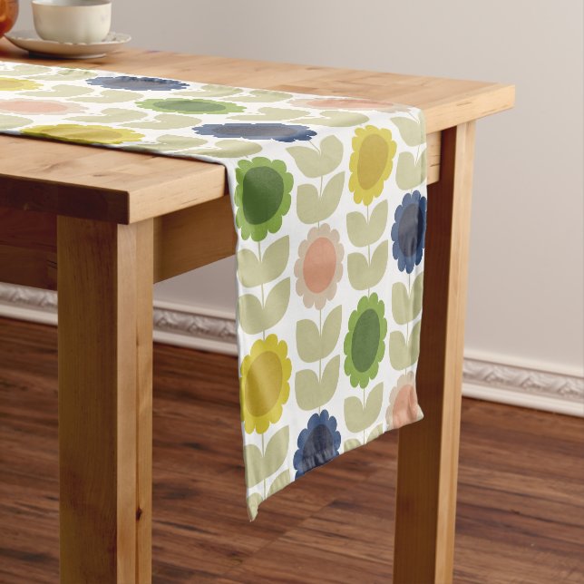 Retro Groovy Summer Flowers Stems Short Table Runner (In Situ)