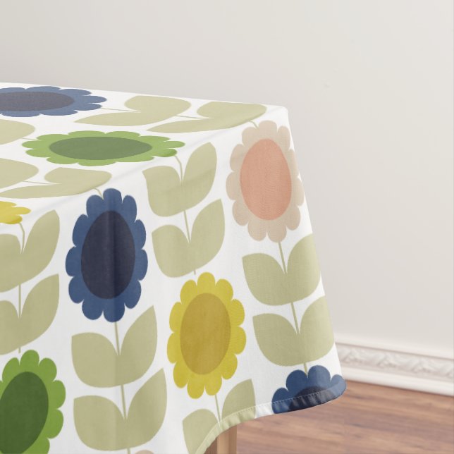 Retro Groovy Summer Flowers Stems Tablecloth (In Situ)