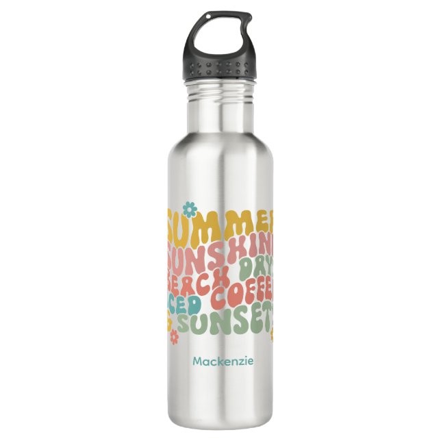 Retro Groovy Summer Pink Monogram Name  710 Ml Water Bottle (Front)