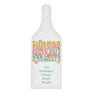 Retro Groovy Summer Pink Monogram Name Cutting Board