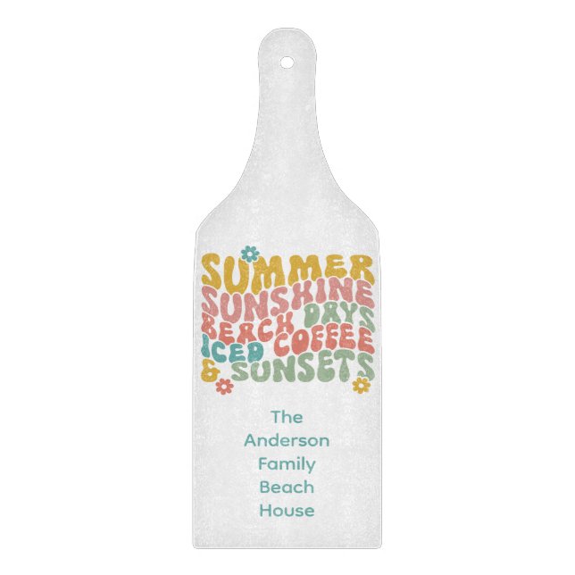 Retro Groovy Summer Pink Monogram Name  Cutting Board (Front)