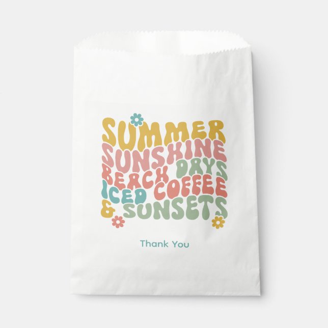 Retro Groovy Summer Pink Monogram Name  Favour Bags (Front)