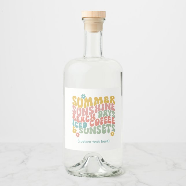 Retro Groovy Summer Pink Monogram Name  Liquor Bottle Label (Front)