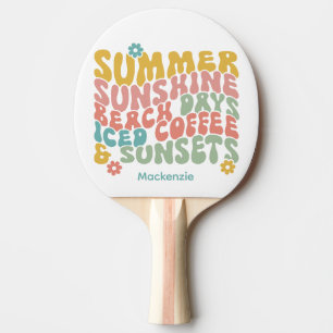 Retro Groovy Summer Pink Monogram Name Ping Pong Paddle