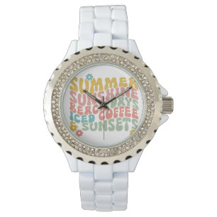 Retro Groovy Summer Pink Monogram Name  Watch