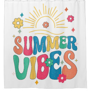 Retro Groovy Summer Vibes Sunflower Hello Summer V Shower Curtain
