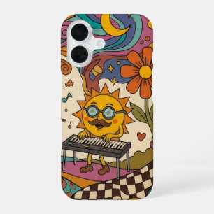 Retro Groovy Sun Playing Piano Phone Case Art