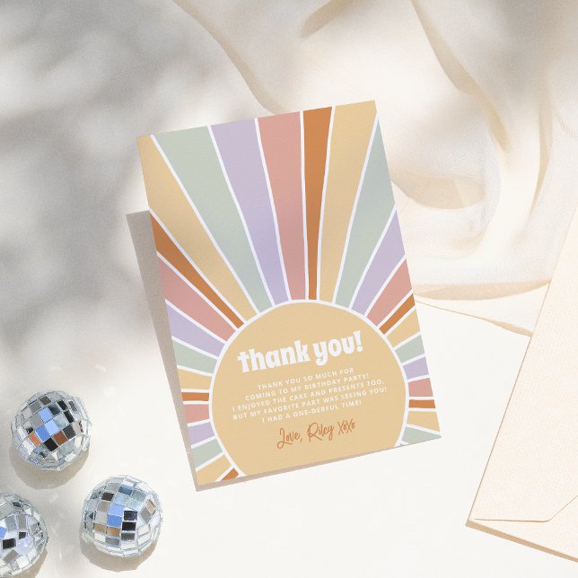 Retro Groovy Sunshine Girl Birthday Party Thank You Card (Creator Uploaded)