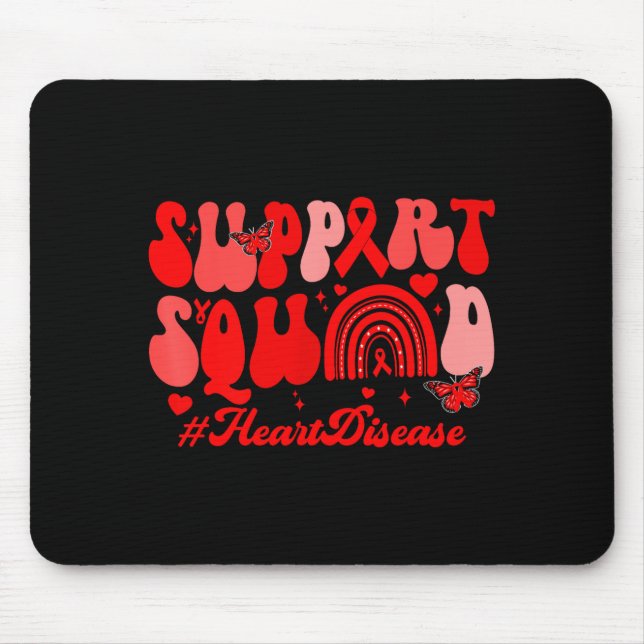 Retro Groovy Support Squad Heart Disease Red Ribbo Mouse Pad (Front)