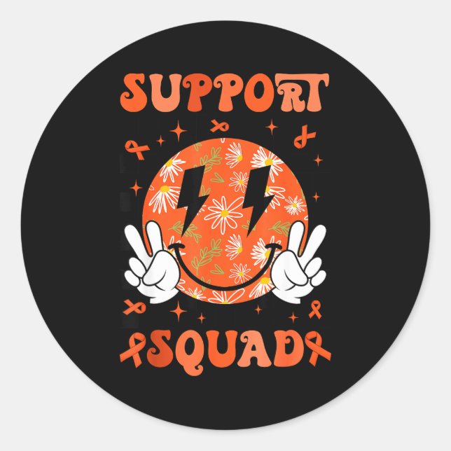 Retro Groovy Support Squad Multiple Sclerosis Oran Classic Round Sticker (Front)