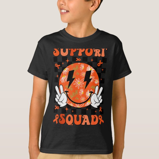 Retro Groovy Support Squad Multiple Sclerosis Oran T-Shirt (Front)
