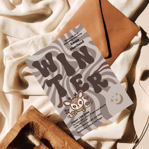 Retro Groovy Taupe Winter Baby Shower Invitation