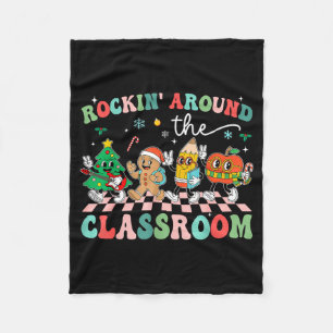 Retro Groovy Teacher Christmas Rockin' Around The Fleece Blanket