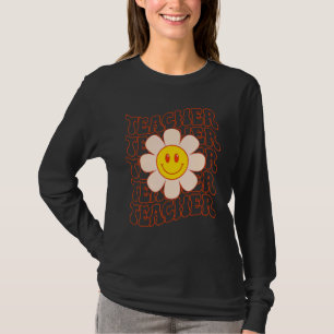 Retro Groovy Teacher Happy Face Cute Daisy Flower  T-Shirt