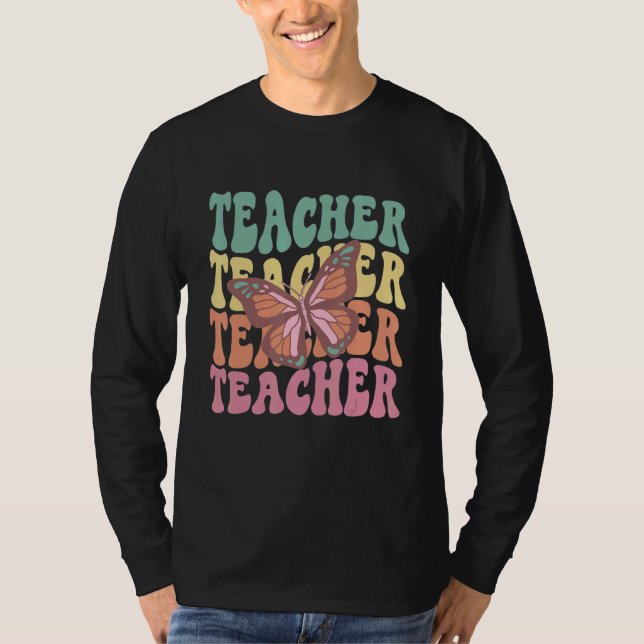 Retro Groovy Teacher Inspirational Colorful Back t T-Shirt (Front)
