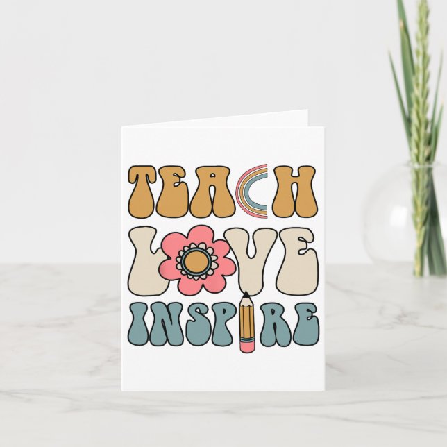 Retro Groovy Teacher Inspirational Happy Ck To Sch Card (Front)