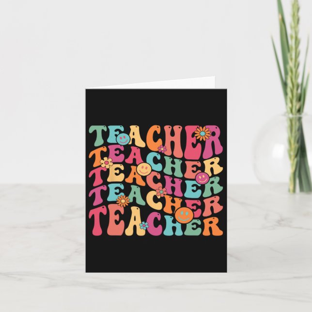 Retro Groovy Teacher Inspirational Happy Ck To Sch Card (Front)