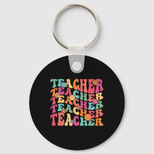 Retro Groovy Teacher Inspirational Happy Ck To Sch Key Ring