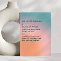 Retro Groovy Teal Pink Orange Gradient Wedding