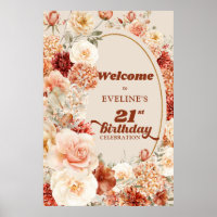 Retro Groovy terracotta boho 21st birthday Welcome