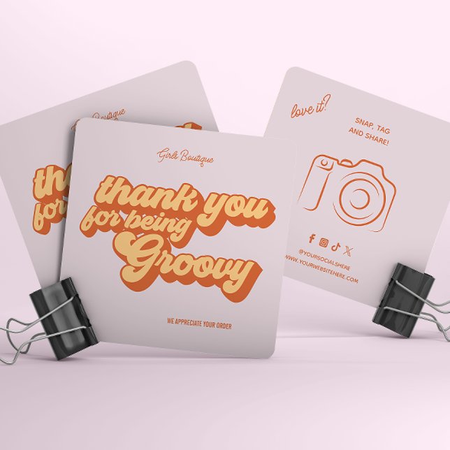 Retro Groovy Thank You Social Media  Square Business Card (Creator Uploaded)