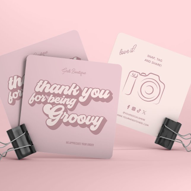 Retro Groovy Thank You Social Media  Square Business Card (Creator Uploaded)