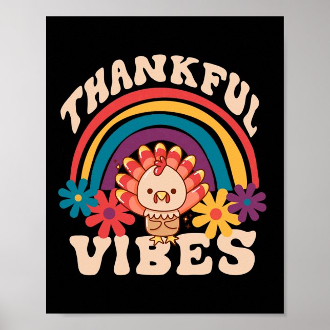 Retro Groovy Thankful Vibes Turkey Fall Funny Than Poster (Front)