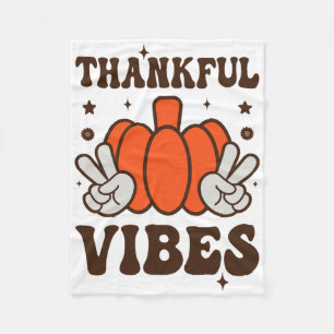 Retro Groovy Thankful Vibes Turkey Fall Thanksgivi Fleece Blanket