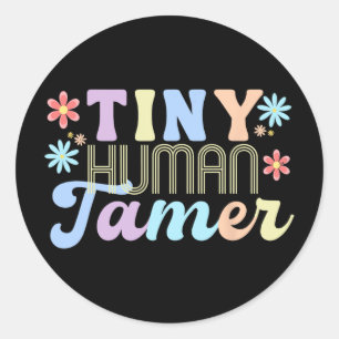 Retro Groovy Tiny Human Tamer School Apparel For T Classic Round Sticker