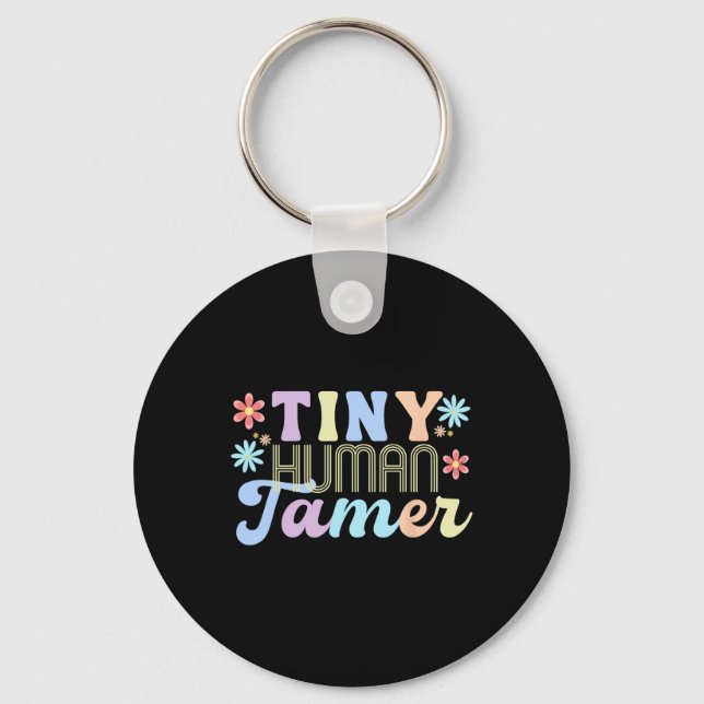 Retro Groovy Tiny Human Tamer School Apparel For T Key Ring (Front)