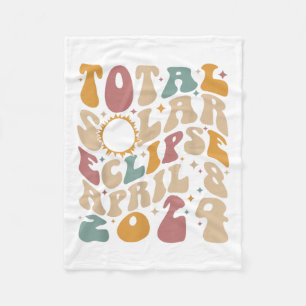 Retro Groovy Total Solar Eclipse April 08 2024 Fleece Blanket