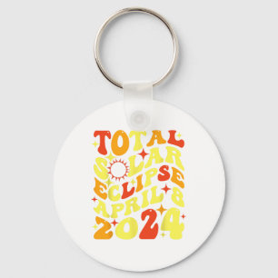Retro Groovy Total Solar Eclipse April 08 2024 Key Ring