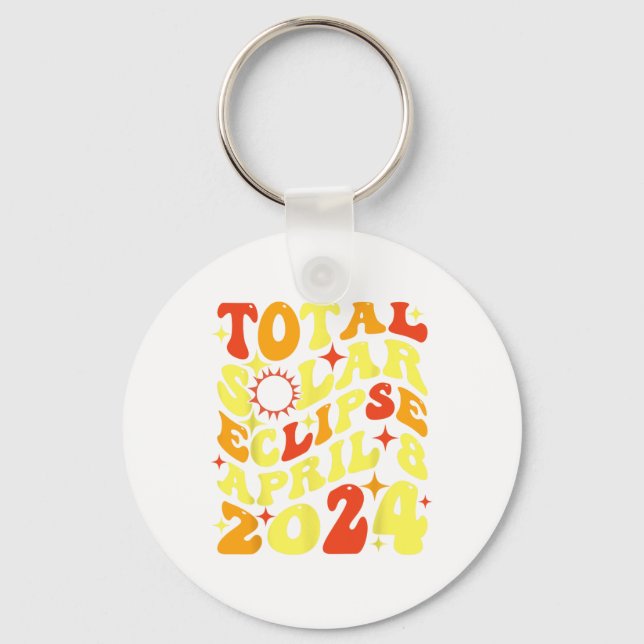 Retro Groovy Total Solar Eclipse April 08 2024  Key Ring (Front)