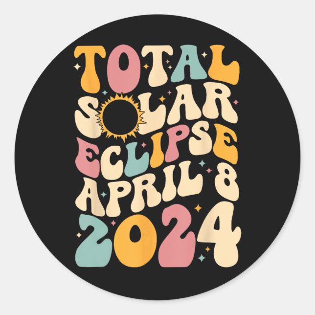 Retro Groovy Total Solar Eclipse April 08  Classic Round Sticker (Front)