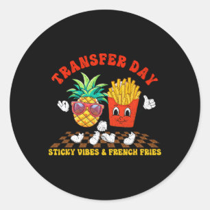Retro Groovy Transfer Day Sticky Vibes Ivf Couple Classic Round Sticker